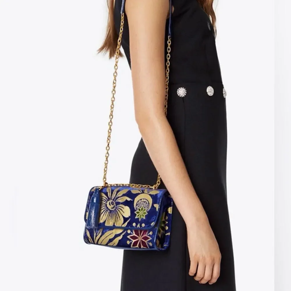 Tory Burch Fleming Cosmic Floral Small Convertible Shoulder Crossbody Bag Blue